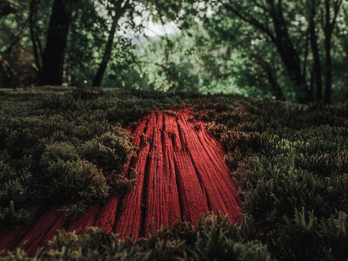 Czerwone drewno otoczone zielenią leśną